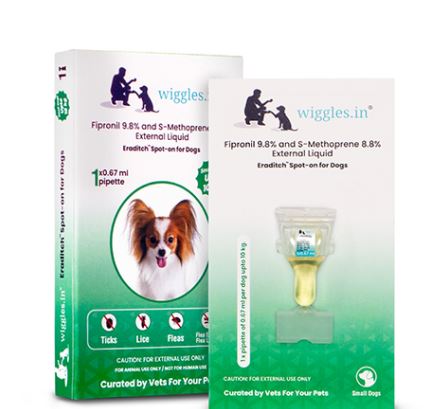 WIGGLES Eraditch Spot on for Dogs (upto 10 kg) Fleas Ticks Remover Treatment Drops, 0.67ml - Lice Prevention Heartworm Control Medicine