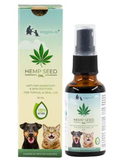 Wiggles.in Hemp Seed Oil - For Dogs & Cats, Pain Anxiety Relief, Joint Support, Massage, 30 ml