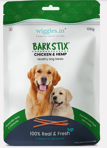 Wiggles Barkstix Dog Treats for Training Adult & Puppies, 100g (Chicken & Hemp)