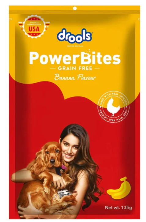 Drools Power Bites Real Chicken Banana flavour , Dog Treats, 135g