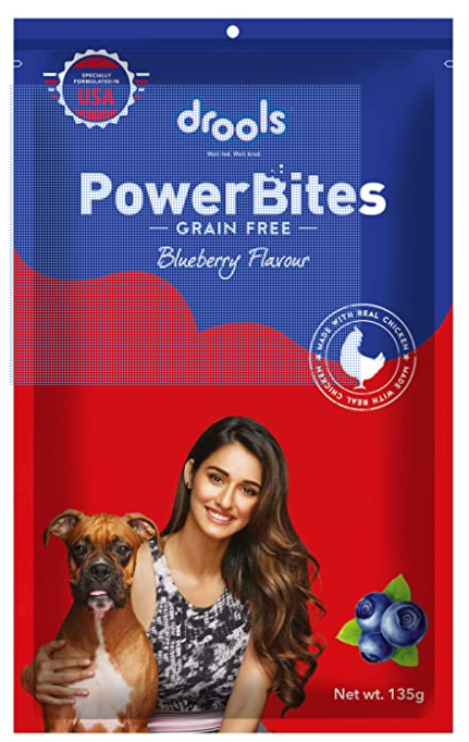 Drools Power Bites Real Chicken Blueberry flavour , Dog Treats, 135g