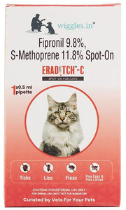 WIGGLES Eraditch Spot on for Cats Fleas Ticks Remover Treatment Drops, 0.5ml - Lice Prevention Heartworm Control Medicine Adult Medium Cats (Over 3 Months)