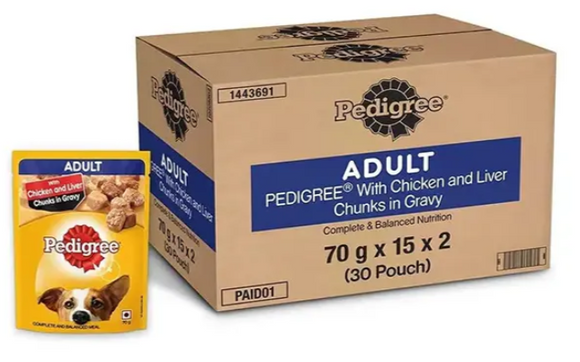 Pedigree Adult Wet Dog Food, Grilled Liver Chunks in Gravy 30 Pcs