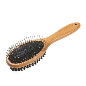 Pawzy Pet Dog Brush, Double-Sided Pet Slicker Brush with Bamboo Handle for Dogs and Cats.