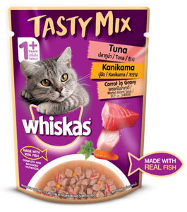 Whiskas Adult Tasty Mix Wet Cat Food Made With Real Fish, Chicken With Tuna And Carrot in Gravy - 70 g