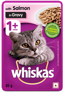 Whiskas Adult Cats (1+Years)Salmon in Gravy ,Wet Cat Food, 85g