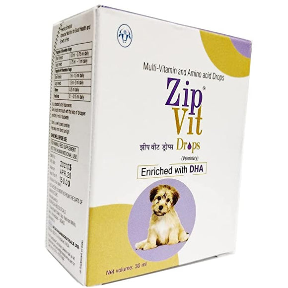 Intas Zipvit Multi Vitamin Supplement Drops  for Dogs & Cats- 30 ml